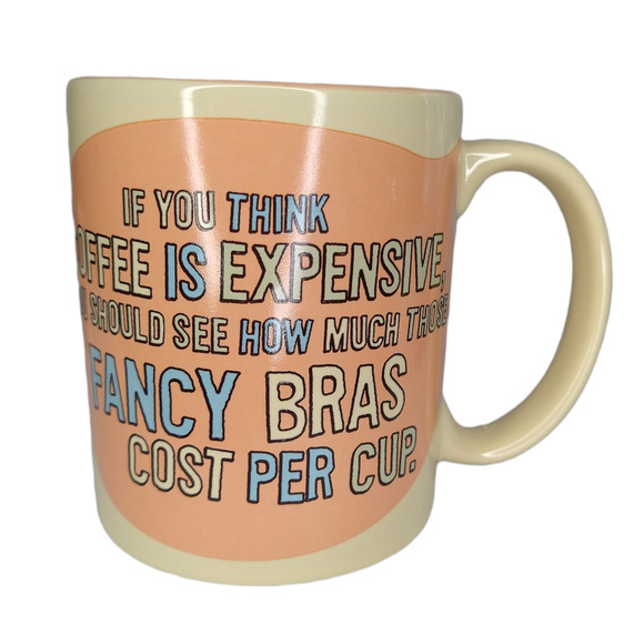 Hallmark Yellow Funny Novelty Ceramic Coffee Expensive Bra Mug Cup 15 oz. - Picture 2 of 5
